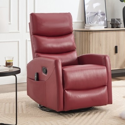 Swivel Rocker Recliner with Tiered Back and Convenient Side Pocket