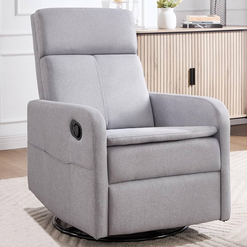 Swivel Rocker Recliner Woven Fabric Compact Track Arms