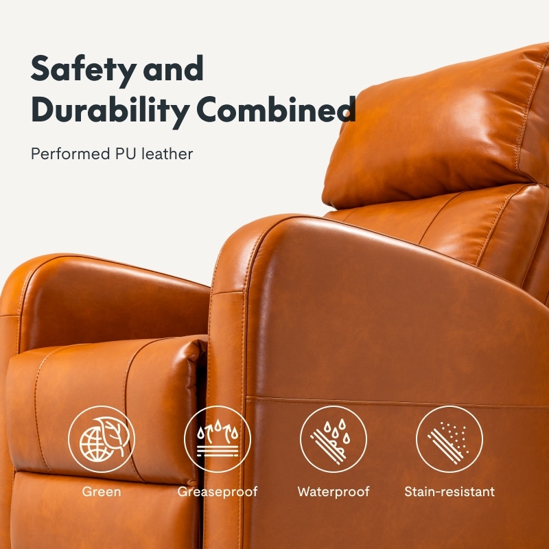 Swivel Rocking Recliner in Cognac PU Leather, Padded