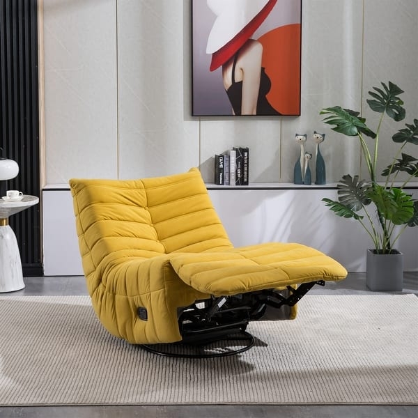 Swivel Rocking Recliner Mustard Yellow Velvet Ribbed Tufting