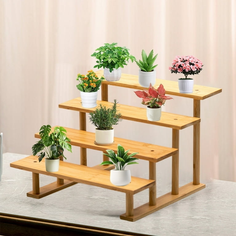 Tabletop Plant Stand Four-Tier Bamboo Ladder Construction