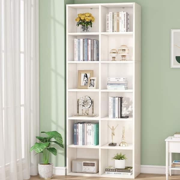 Tall Bookcase 12 Cubby Grid Narrow Footprint Symmetrical Layout