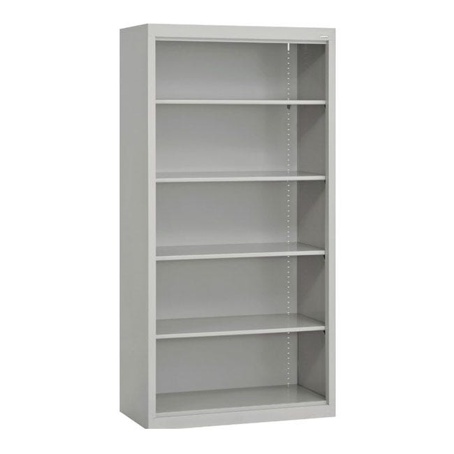 Tall Metal Bookcase, Light Grey Finish, Adjustable 5-Shelf Unit