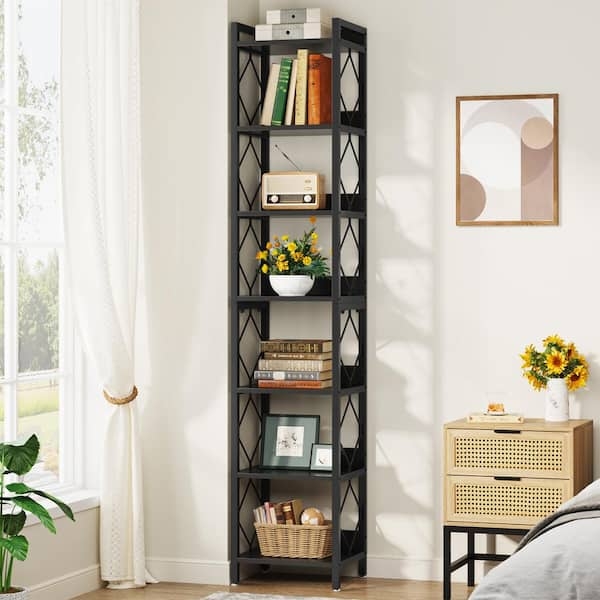 Tall Narrow Etagere Bookcase, 7-Tier with Diamond Lattice Sides