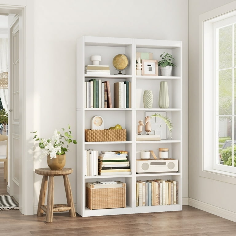 Tall Open Bookshelf Five Tier Matte Finish Scandinavian Display Unit