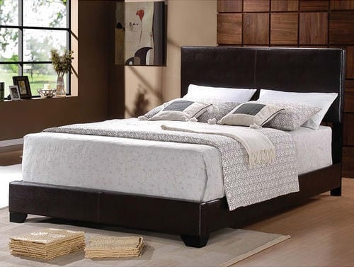 Tall Panel Headboard Bed, Leather-Like Upholstery, Modern Style