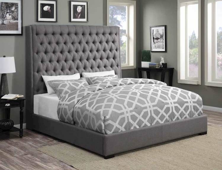 Tall Upholstered Bed Diamond Button Tufted Monochromatic Style