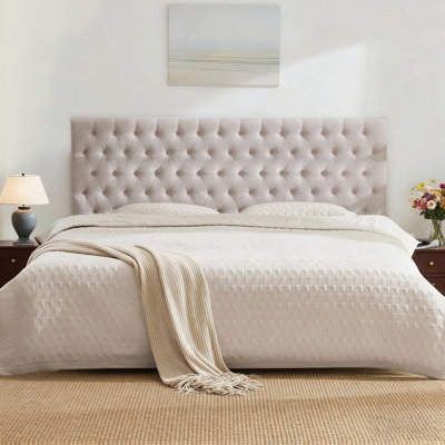 Tall Upholstered Headboard with Diamond Tufting, Beige