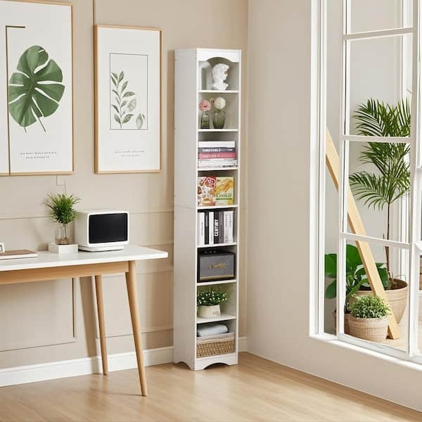 Tall White 8-Cube Bookcase Tower for Minimalist Storage