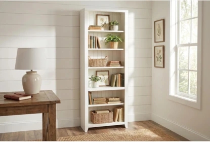 Tall White Bookcase Beadboard Back Coastal Farmhouse Style