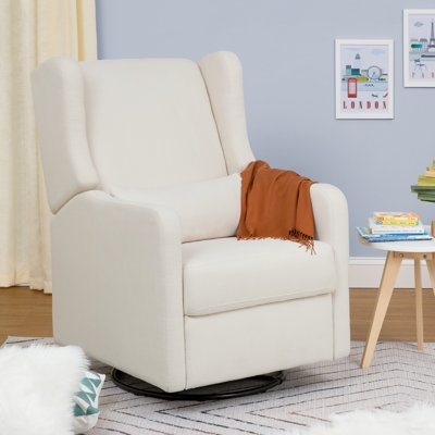 Tall Wingback Nursery Glider in Cream with Swivel and Lumbar Pillow