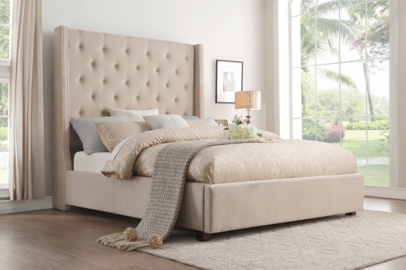 Tall Wingback Platform Bed with Deep Diamond Tufting