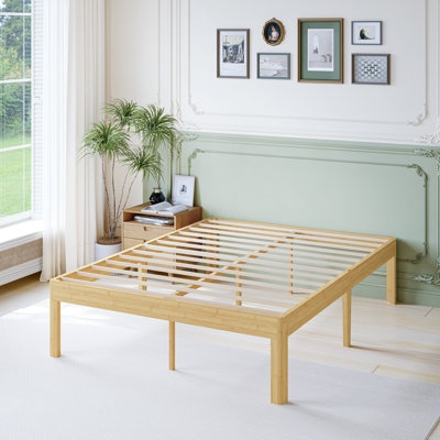 Tall Wooden Platform Bed Slatted Base High Profile No Headboard Design