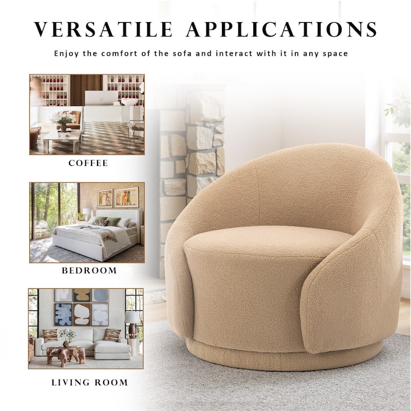 Tan Boucle Swivel Barrel Chair with Rounded Silhouette for Any Room