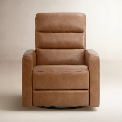 Tan Leather Power Recliner Swivel Chair Segmented Back Modern