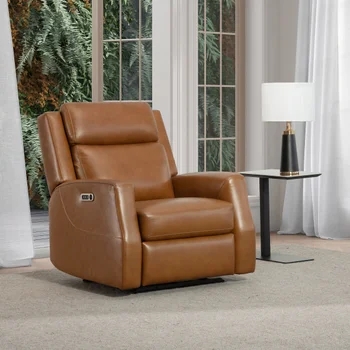 Tan Power Recliner Chair with Adjustable Headrest and Leather-Like Upholstery
