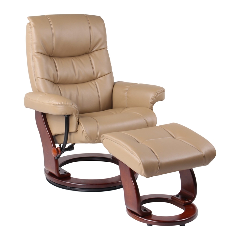 Tan Recliner And Ottoman Zero Gravity Scandinavian Style Wood Base