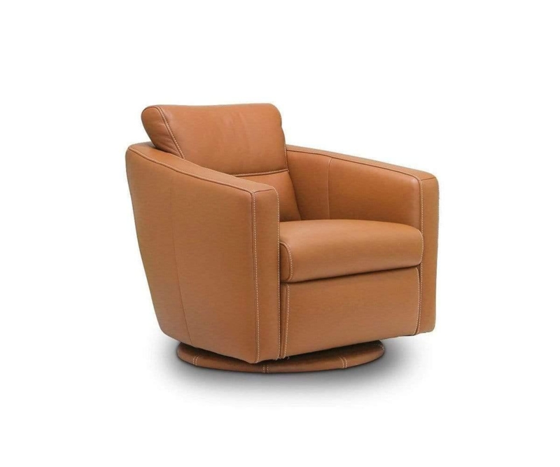 Tan Swivel Glider Accent Chair in Leather-Look with Curved Back