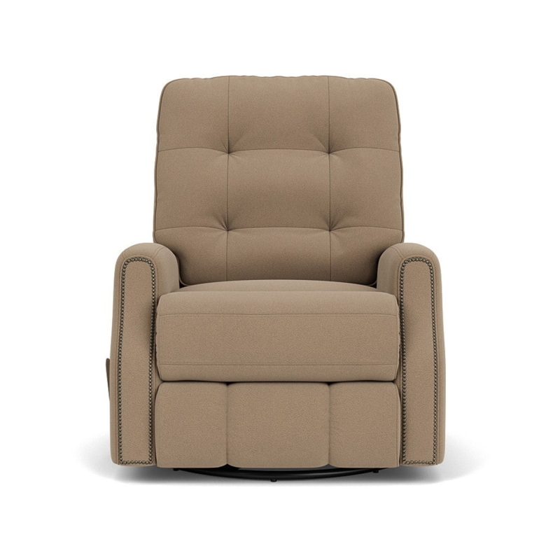 Tan Swivel Glider Recliner Chair, Tufted Back with Nailhead Trim