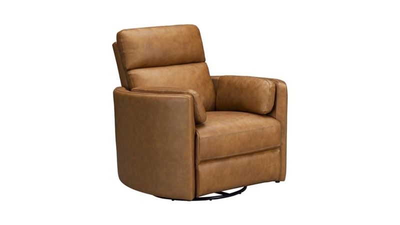 Tan Swivel Recliner Chair High Back Padded Track Arms