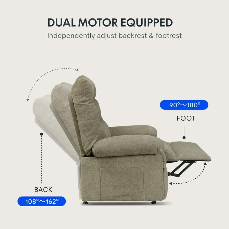 Tan Woven Fabric Power Recliner with Independent Footrest Control
