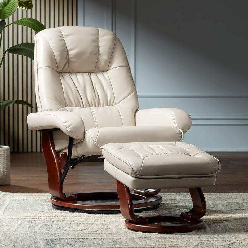 Taupe Faux Leather Swivel Recliner with Contoured Backrest