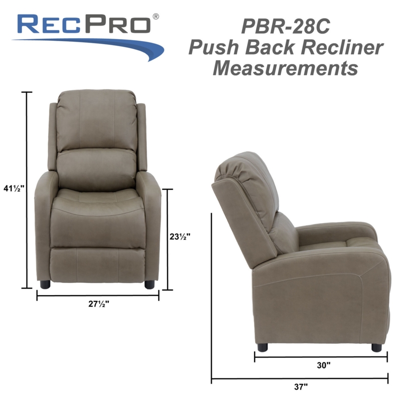 Taupe Leather Recliner: Push Back, Integrated Headrest, Compact Size