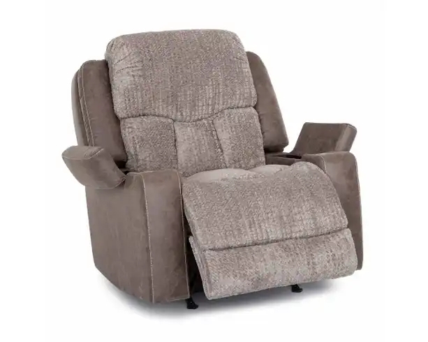 Taupe Power Recliner with Corded Texture and Integrated Storage