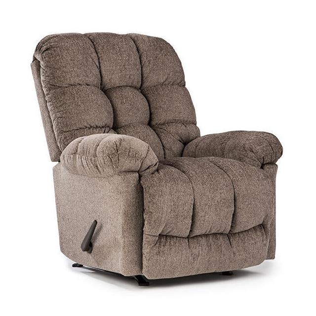 Taupe Rocker Recliner with Pillow Top Arms and Divided Back Cushions.