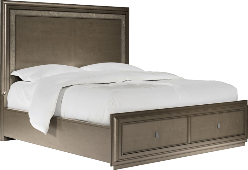 Taupe Storage Bed Textured Headboard Inlay Footboard Drawers King