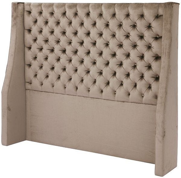 Taupe Velvet Headboard Tall Silhouette with Wingback Design and Tufting