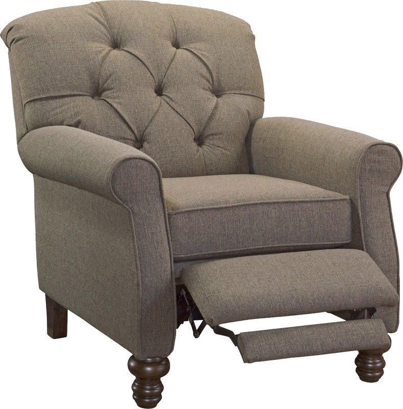 Taupe Woven Fabric Recliner with Turned Legs and Tufted Back
