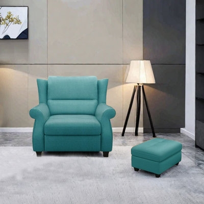 Teal Fabric Recliner & Ottoman Set with Flared Arms