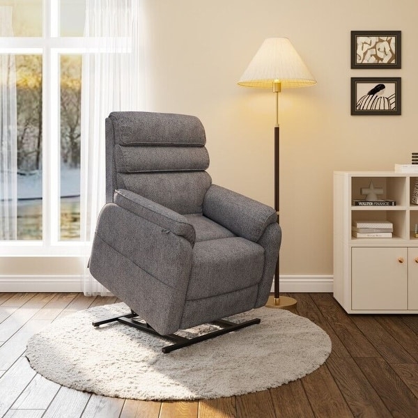 Textured Fabric Lift Chair with Tiered Backrest in Grey