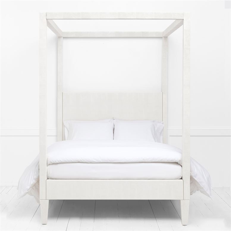 Textured Faux Shagreen Canopy Bed in Minimalist White Finish