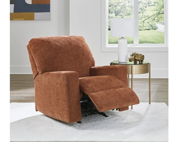 Textured Woven Recliner in Spice Orange with Boxed Arms