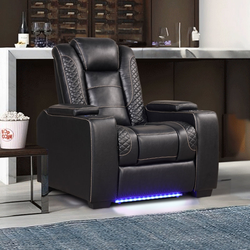 Theater Recliner LED Under Glow Power Headrest Black LED Lighted Seating