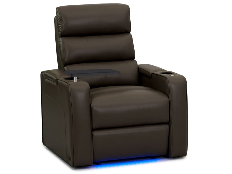 Theater Recliner Power Brown Blue LED Swivel Tray Home Cinema Seat