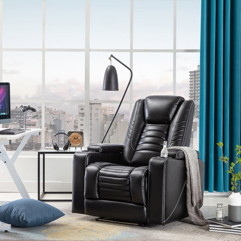 Theater Recliner With Ribbed Channel Quilting And Contrast Stitching