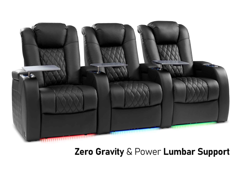 Theater Seating featuring Swivel Tray Tables and Diamond Quilted Pattern