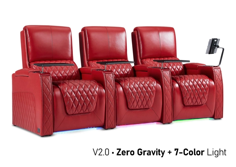 Theater Seating Red Zero Gravity Design Quilted LED Base