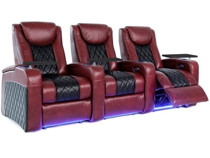 Theater Seating Row Berry Red Upholstery Power Reclining LED Base