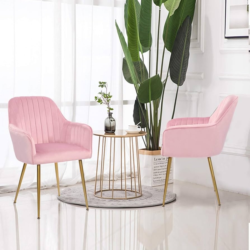 - thksbought Set of 2 Velvet Dinning Chairs, Upholstered Accent  Chairs with Gold Plating Legs for Living Room Chairs(Pink) - Chairs