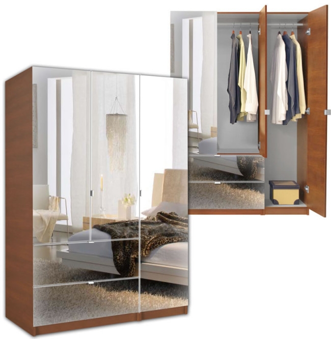 Three Door Armoire with Full Length Mirrored Front Panels