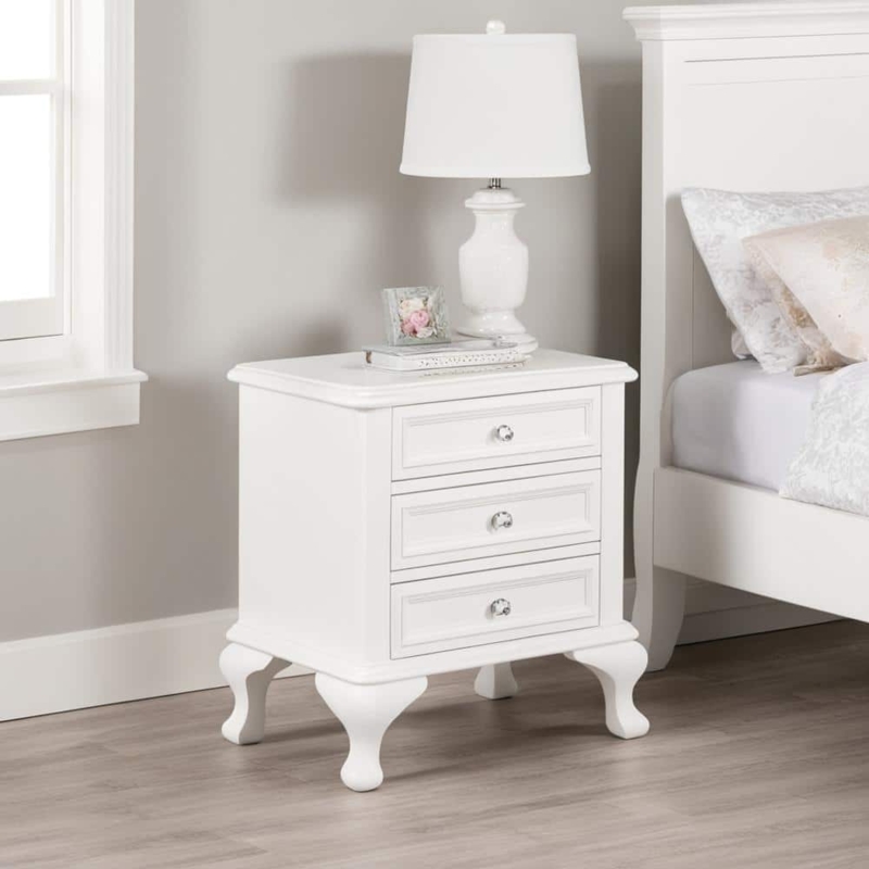 Three-Drawer Nightstand with Tiered Base Transitional Side Table