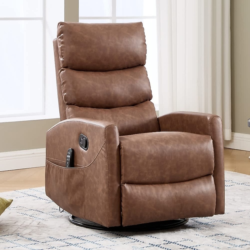 Tiered Back Recliner, Side Storage Pocket, Swivel Base