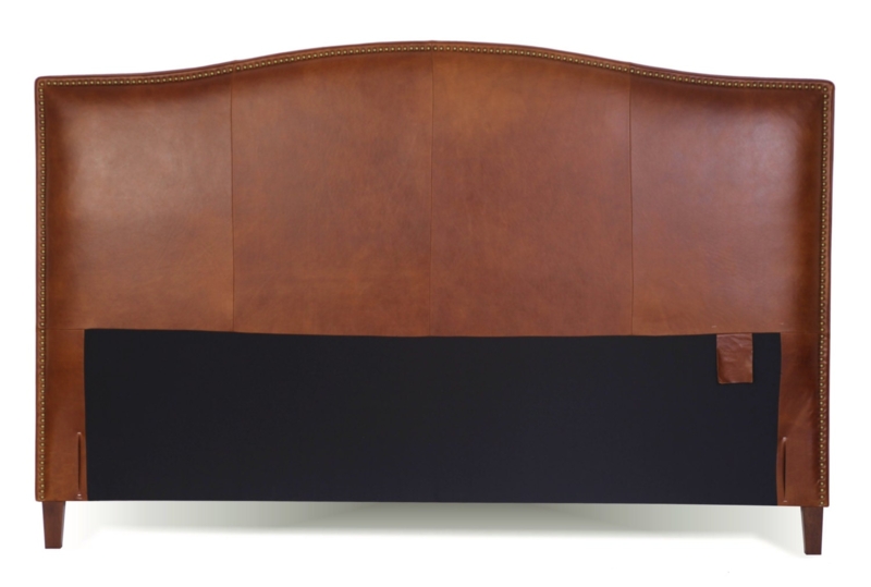 Tobacco Brown Headboard Arched Silhouette Brass Nailhead Trim Traditional