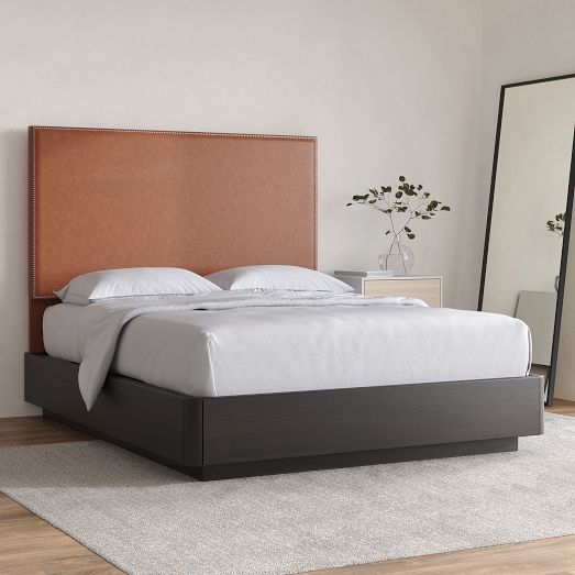 Toffee Brown Leather-Like Headboard with Nailhead Trim