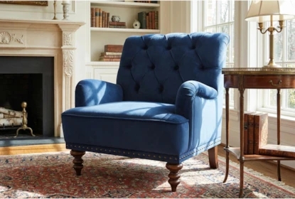 Traditional Accent Chair with Button Tufting and Turned Wood Legs