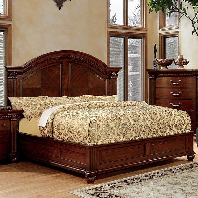 Traditional Bed Geometric Panel Details Arched Headboard Stately